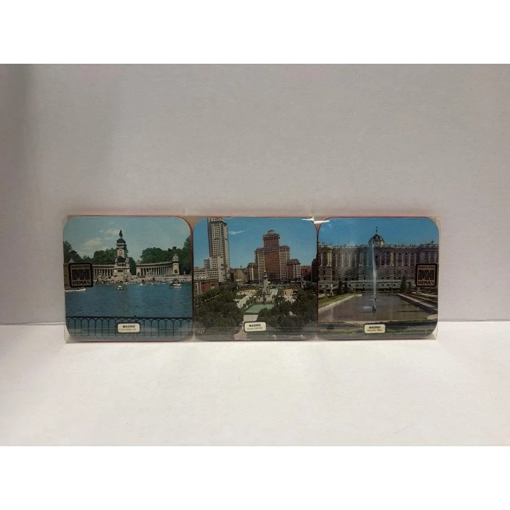 Spain Tourist Souvenir Coaster Set of 6 iconic places Espana cork back‎ vintage